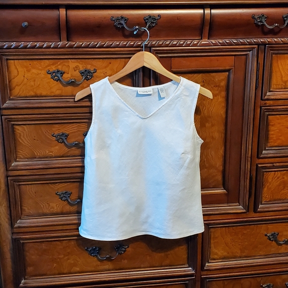 AMANDA SMITH Petite white linen tank top 10P - Picture 4 of 5